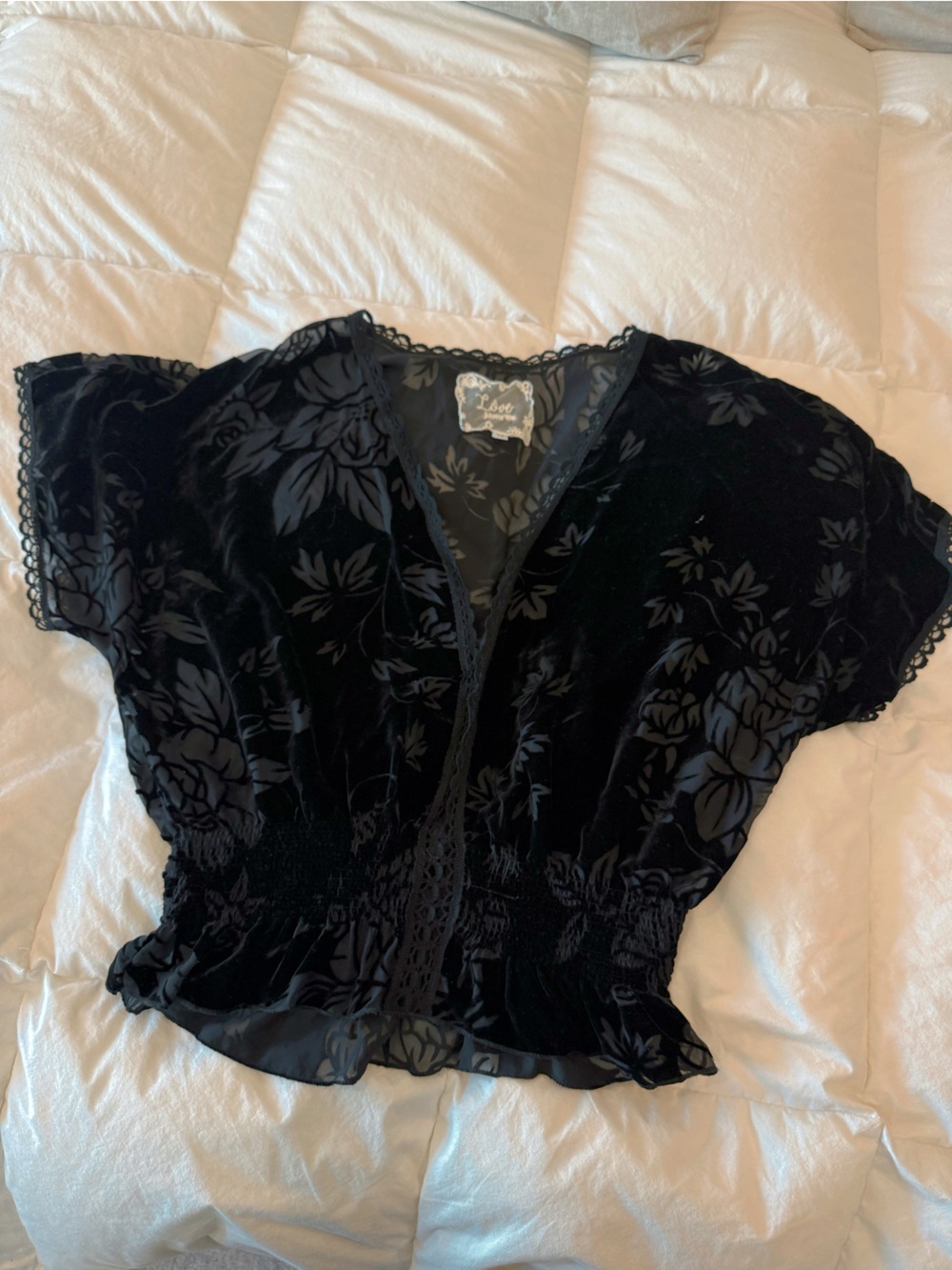 Johnny Was Black Burnout Velvet Floral Blouse